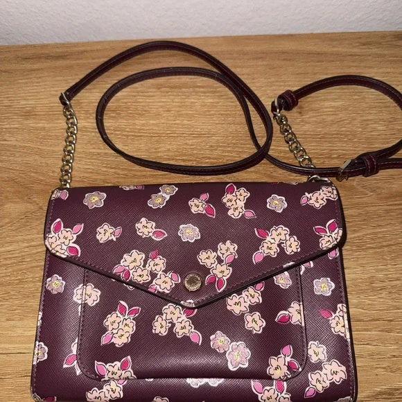 Kate Spade Tinsel Frosted Deep Berry Floral Flap Crossbody Clutch bag - Picture 15 of 16
